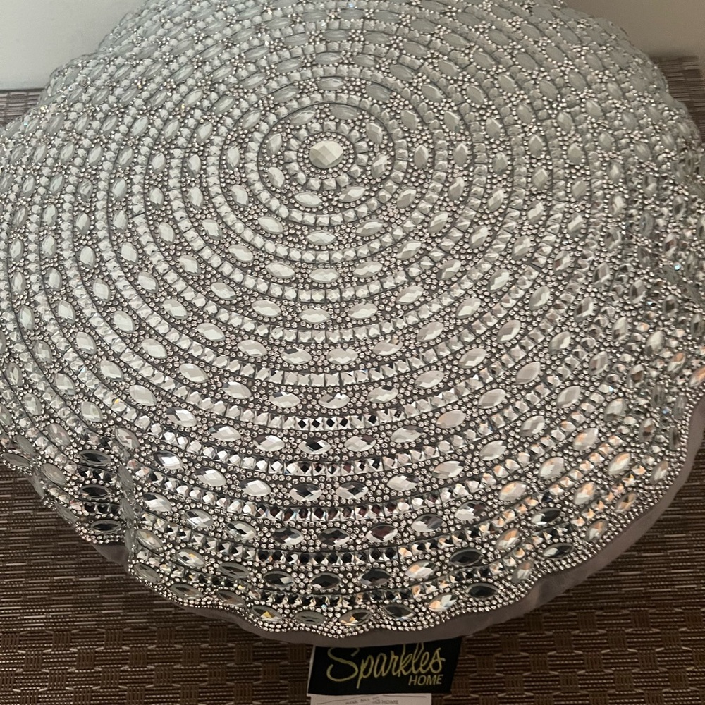 Sparkles Home Rhinestone Pillow 15" Round Silver Gatsby Crystal Decorative Throw